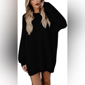 Women's Furry Pullover Sweater Dress/Loose Oversized Long Knitted Top